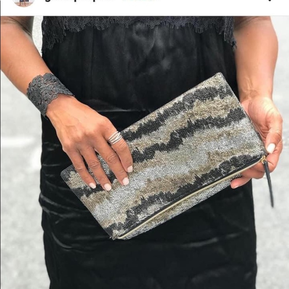 Stella & Dot Metallic knit clutch